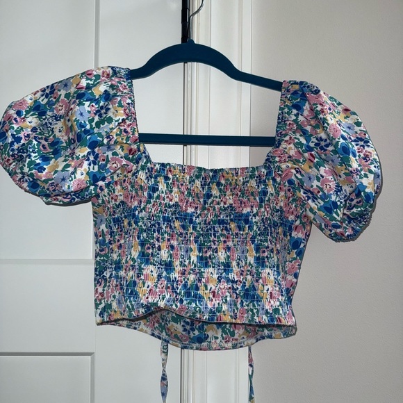 SHEIN Blue and Pink Puff Sleeve Crop Blouse - Picture 2 of 3